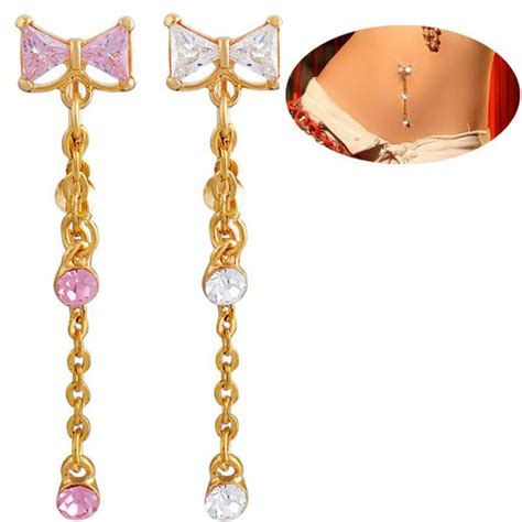 2015 New Free Shipping Gold Navel Crystal Belly Ring Bowknot Belly