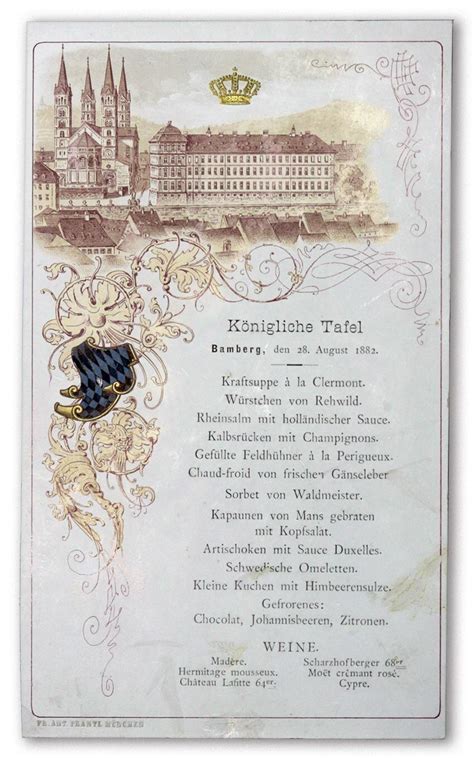 ‘mad Hm King Ludwig Ii Of Bavarias Birthday Banquet Menu 1882 R