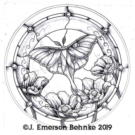 Luna Moth with Poppies ( DIGITAL.PDF ) | Luna moth, Stained glass