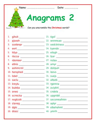 Christmas Anagrams 2 Worksheets Teaching Resources
