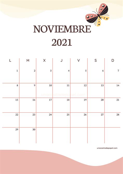 Calendario Noviembre 2021 Para Imprimir Gratis ️ Una Casita De Papel