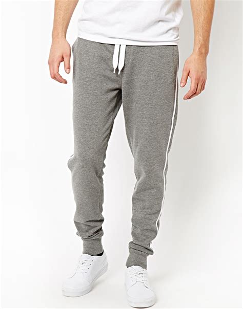 Lyst Asos Skinny Joggers With Sports Stripe In Gray For Men