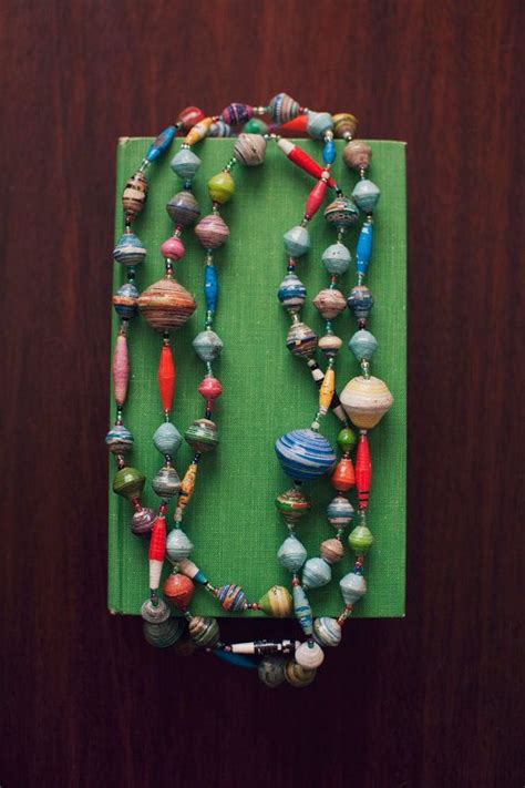 Multi Color Recycled Paper Bead Necklace Handmade In Uganda Paper