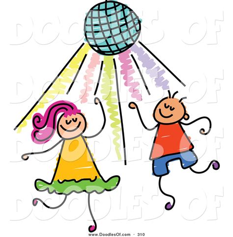 Vector Clipart Of A Childs Sketch Of Two Kids Dancing Under A Disco
