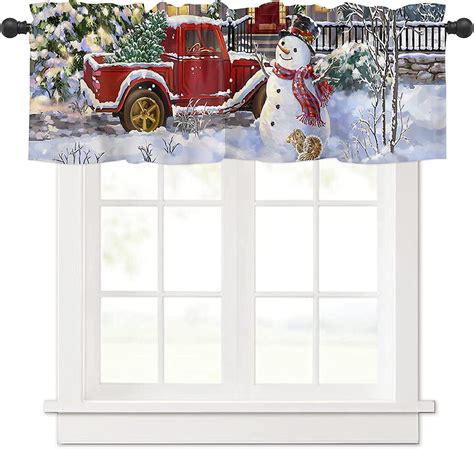 Rdsfhsp Christmas Snowman Valances Windows Curtain Red Truck With Xmas