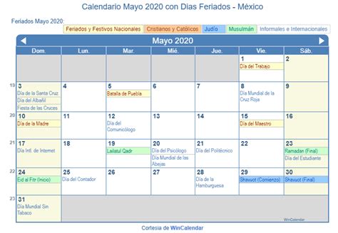 Calendario Mayo 2020 Para Imprimir México