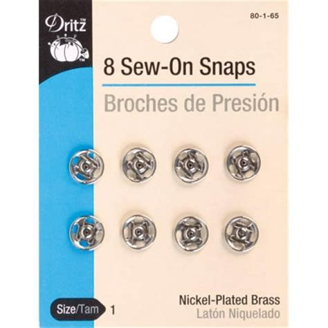 Dritz Sew On Snaps 8pkg Nickel Plated Brass Size 1
