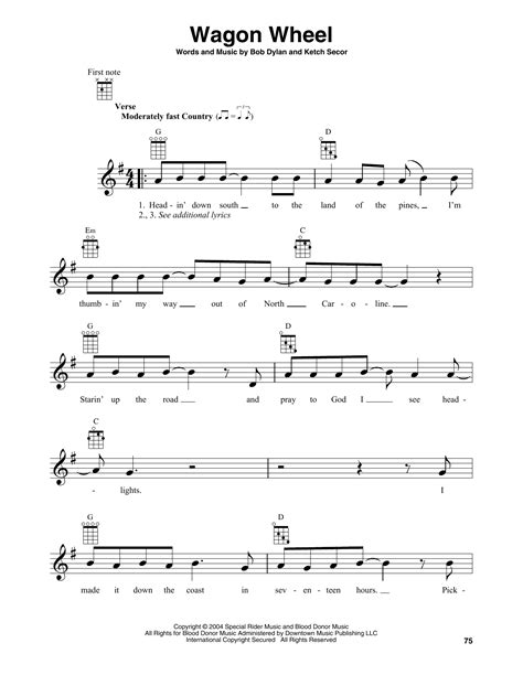 Wagon Wheel Sheet Music By Boby Dylan Banjo Tab Download Page Score