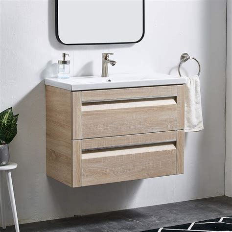 Buy Glanzhaus Modern Oak 600mm Wall Hung Vanity Unit With Basin Light Wooden Bathroom Vanity
