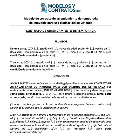 Modelo Contrato De Alquiler De Temporada Actualizado 2023