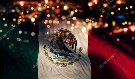Mexico National Flag Light Night Bokeh Abstract Background Stock Photo