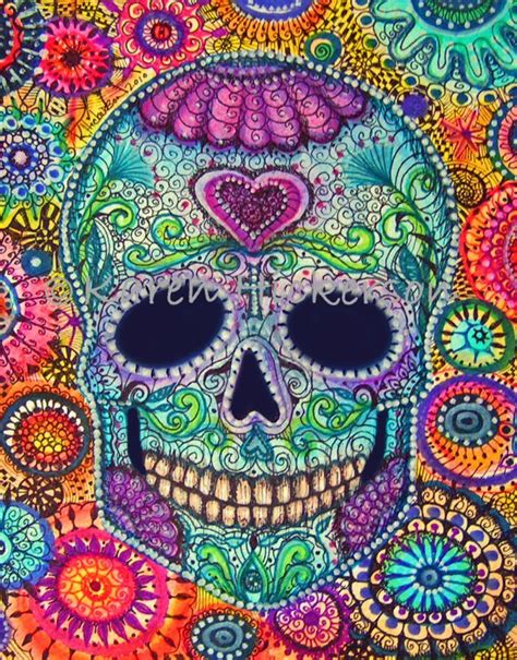 Day Of The Dead Skull Drawings Colored