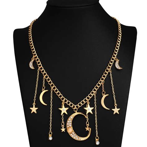 Multilayers Star Moon Choker Necklace For Women Gold Silver Chocker Collier Ras Du Cou Tassel