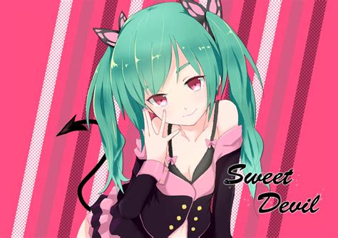 Breasts Cleavage Hatsune Miku Pink Eyes Project Diva Rua Abcd29211 Sweet Devil Vocaloid Tail