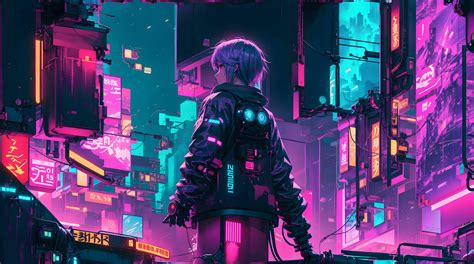 El Luces De Neón Calles De Un Cyberpunk Anime Noche Ciudad Con Esta