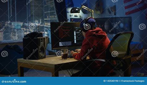 Programmer Boy Coding On His Computer Stock Photo Image Of Dangerous