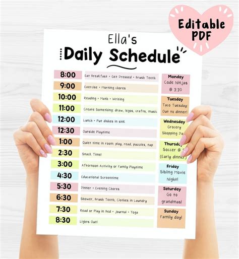 Daily Schedule Template Editable Pdf Chore Chart Etsy Daily