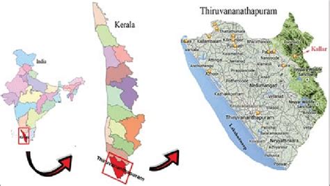 Map Of Kallar Forest Region In Thiruvananthapuram District Of Kerala