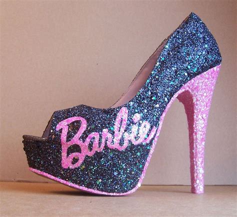 Black And Pink Barbie Glittered High Heels By Tattooedmary On Etsy