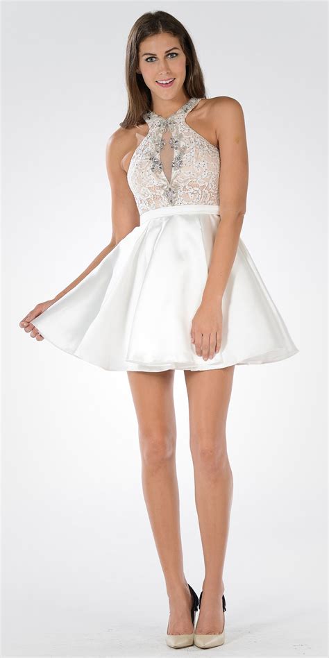 Halter Embellished Top Pleated Satin Skirt Homecoming