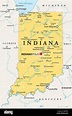 Indiana, IN, political map, with the capital Indianapolis, and most important cities, rivers and ...