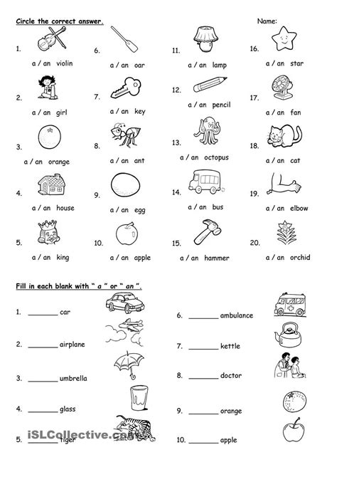 A And An Worksheets Free Printable