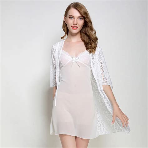 Women Sexy Robe Gown Set Lace Bathrobe Set Summer Bath Robe 2 Pieces Sleepwear Nightwear Set