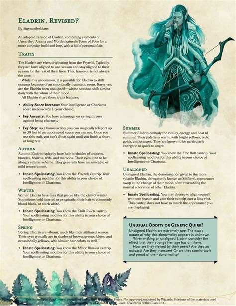 Eladrin Revised In 2020 Dungeons And Dragons Homebrew Dandd Dungeons