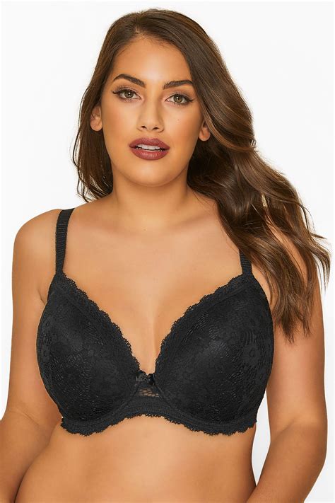 Black Daisy Lace Underwired Padded Bra Yours Clothing