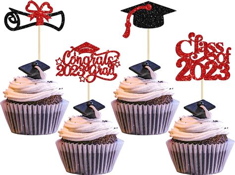 Gyufise 24pcs 2023 Graduation Cupcake Toppers Glitter Class Of 2023