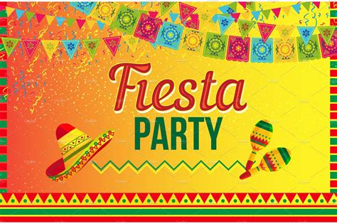 Bright Poster Of Fiesta Party On Yellow Vector Graphics Creative Market