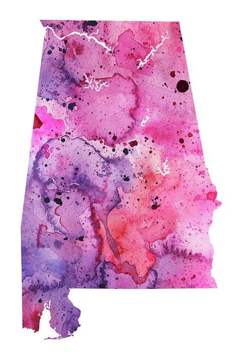 Watercolor Map Of Alabama In Pink And Purple Painting By Andrea Hill