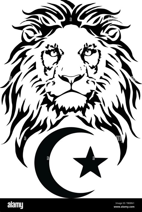 The Lion And The Symbol Of Islam Drawing For Tattoo On A White