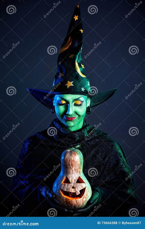 Wicked Witch With Pumpkin Stock Photo Image Of Bird 73666388
