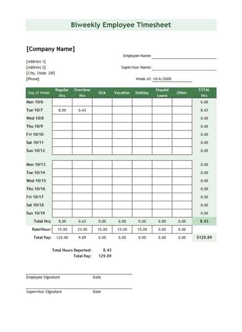 21 Free Time Sheet Template Word Excel Formats