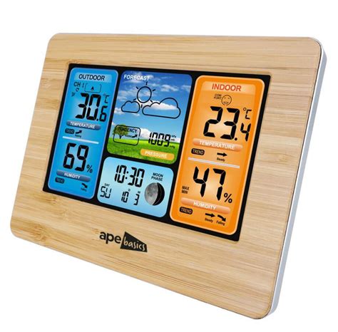 Wireless Sensor Lcd Display Weather Station Clock Wood At Mighty