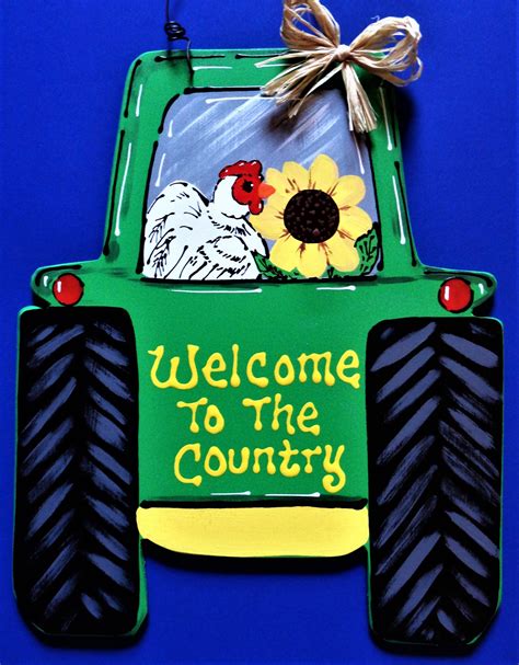 Welcome To The Country Chicken Farm Tractor Sign Wall Art Door Etsy In 2021 Wooden Door