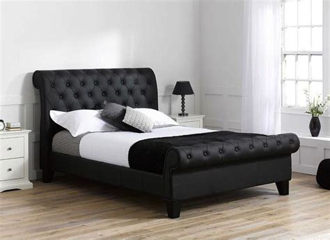 Faux Leather Chesterfield Sleigh Bed Frame Bedworld Leather Upholstered Bed Black