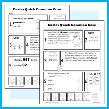 Free kindergarten to grade 6 math worksheets, organized by grade and topic. Easter No Prep Common Core Math (fifth grade) Distance Learning | TpT