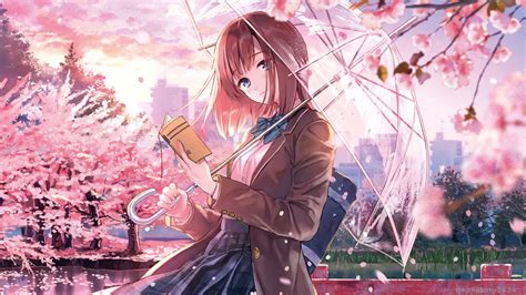 3840x2160 Anime Girl Cherry Blossom Season 5k 4k Hd 4k Wallpapers Images Backgrounds Photos