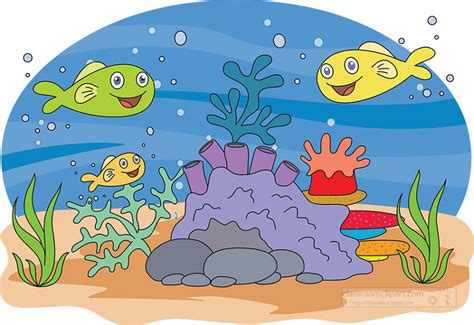 Marine Life Clipart Sea Anemone Smiling Colorful Fish Swimming Under