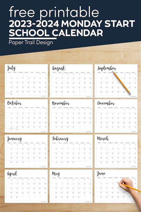The Free Printable School Calendar Is Shown With Pencils And Paper In