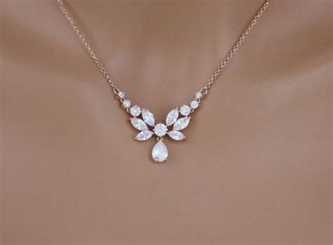 Simple bridal necklace Bridal Rhinestone necklace Dainty ...