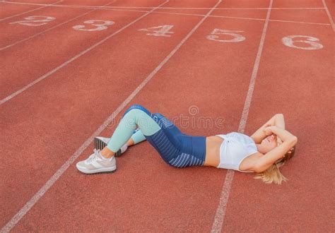 Tired Woman Runner Taking A Rest After Running Hard Stock Image Image