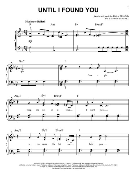 Until I Found You Sheet Music Stephen Sanchez Easy Piano