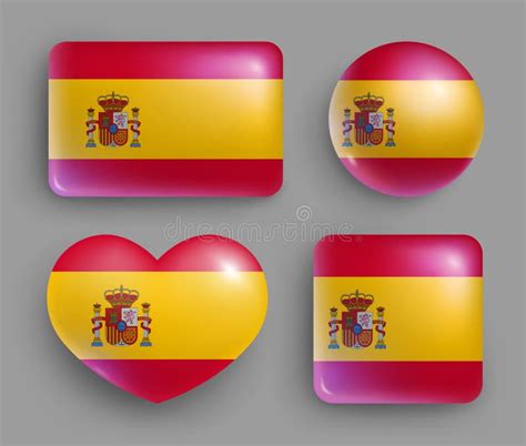 Set Of Glossy Buttons With Spain Country Flag Stock Vector