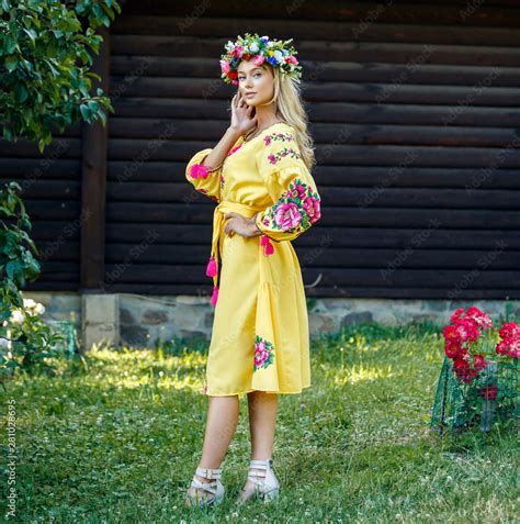 Beautiful Blonde Ukrainian Girl With Blue Eyes In Folk Clothing Boho Style In Fashion