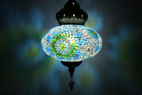 Turkish Mosaic Hanging Lamp Large Green Blue Nirvana