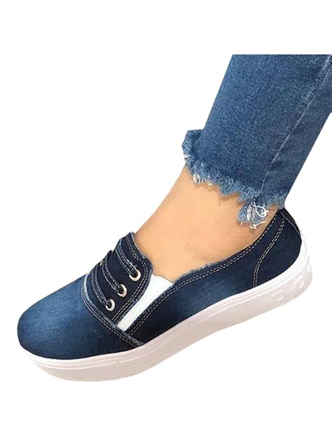 Lallc Womens Casual Platform Canvas Sports Sneakers Slip On Running