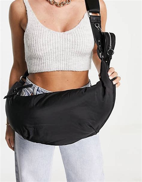 Topshop Nylon Slouchy Crossbody Bag In Black Asos